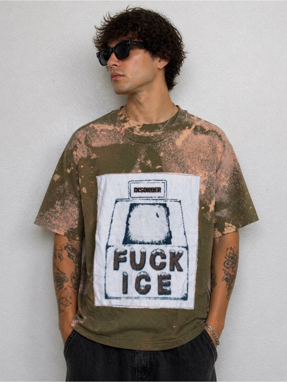 Howdy Monet Shirt Mens Large Green Bleached Handmade Reworked Streetwear Rare